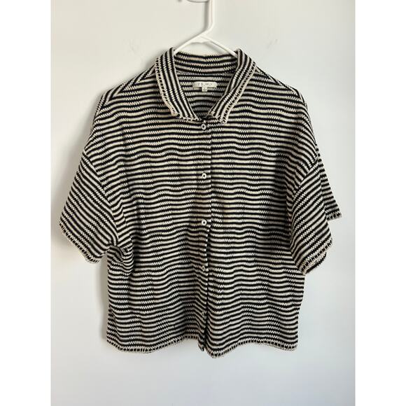 Z SUPPLY Women's Monaco Crochet Top Black White Striped Large - Picture 3 of 8